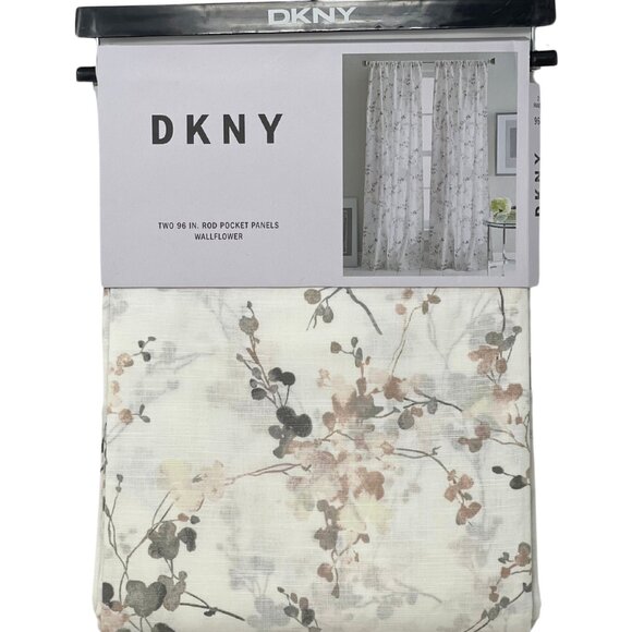 DKNY WALLFLOWER 50 x 96 Floral Rod Pocket Cotton Designer Window Curtains Panels - Picture 4 of 5